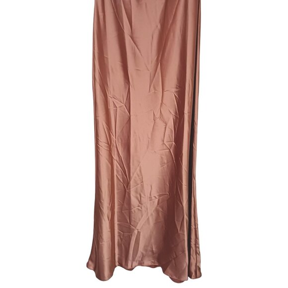NEW Social Bridesmaids Ruffle Trimmed Open-Back Maxi Slip Dress Toffee Size LB - Picture 5 of 14